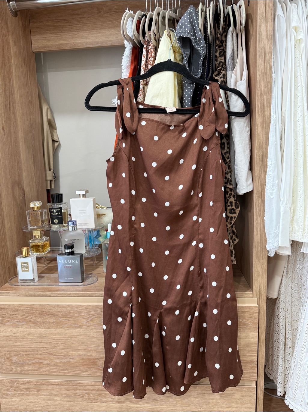 Camila Coelho Brown Polka Dot Tie-Shoulder Dress